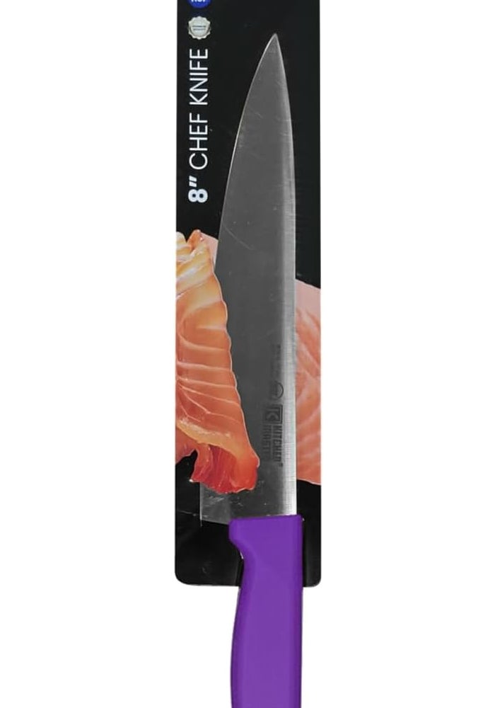 Kitchen Master 8 Inch Stainless Steel Professional Chef Knife with Purple Handle - Image 3